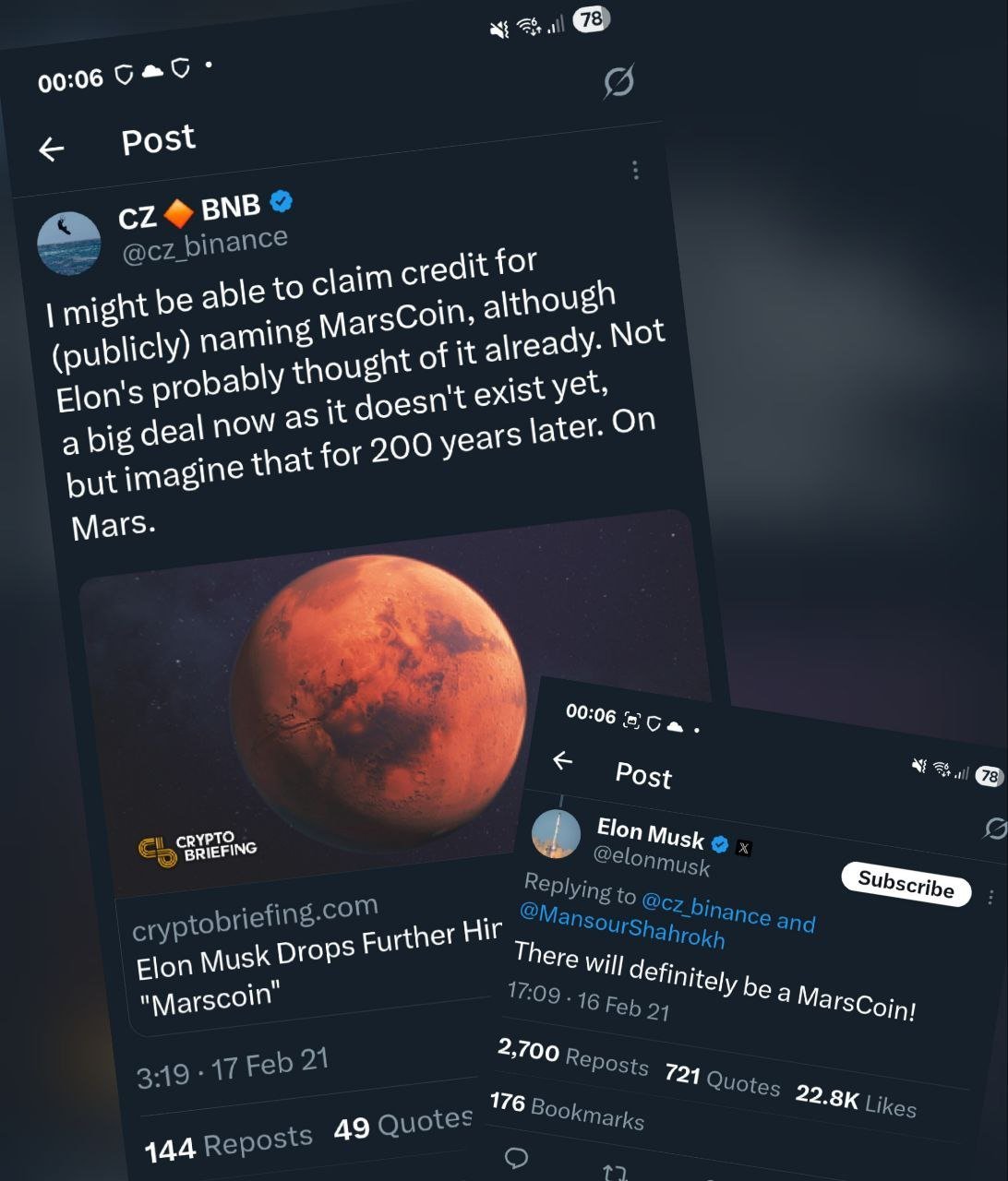 CZ from Binance brainstorming MarsCoin